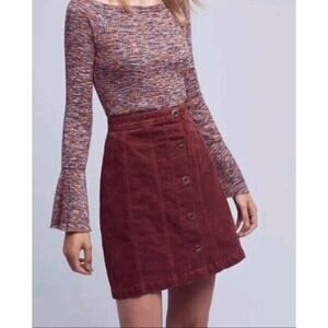 Pilcro and the Letterpress Burgundy Maroon Corduroy Mini Skirt 0 Anthro